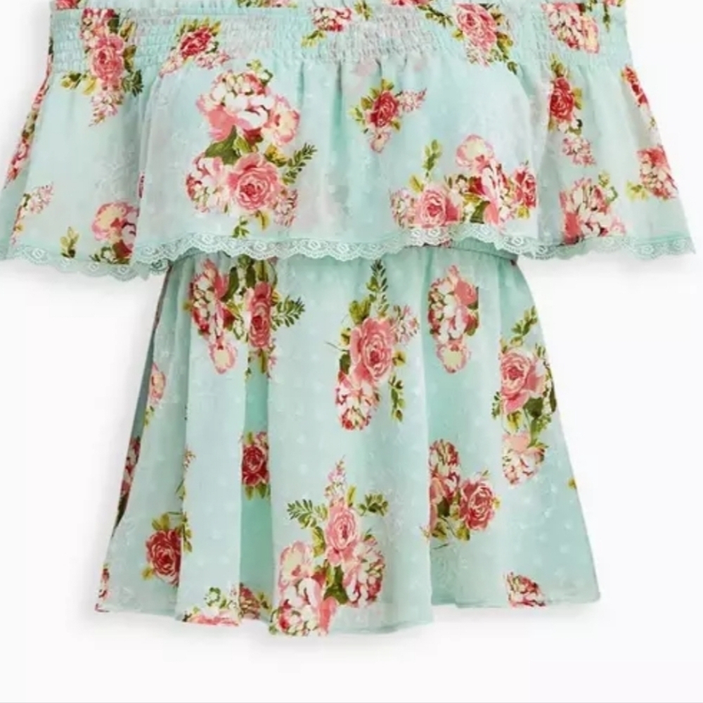 Torrid Swiss Dot Off The Shoulder Floral Blouse Size 0